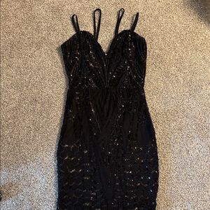 Fashion Nova Black Sequin Plunge Mini Dress